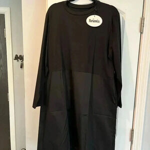 Black Dolman Sleeve Crew Neck Dress for Casual Occasions